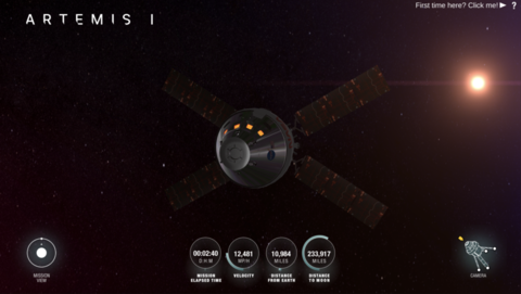 Веб-сайт Artemis Real-time Orbit (AROW) для відстежування місцезнаходження Orion онлайн
