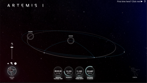 Веб-сайт Artemis Real-time Orbit (AROW) для отслеживания местоположения Orion онлайн