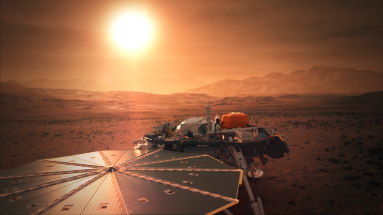 Иллюстрация посадочного оборудования InSight на Марсе