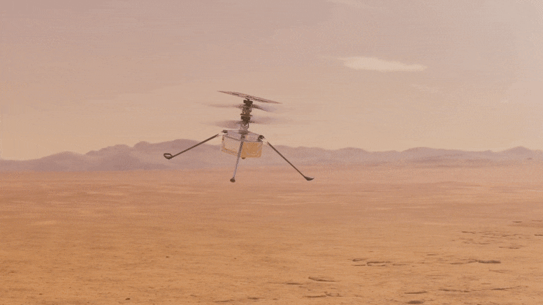 Анімація польоту гелікоптера NASA Ingenuity на Марсі