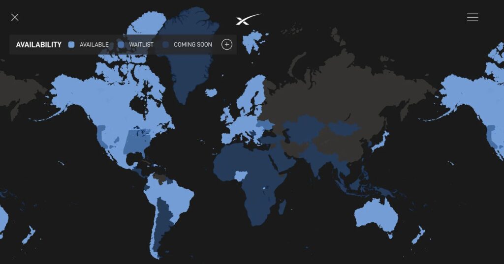 Карта покритя Starlink