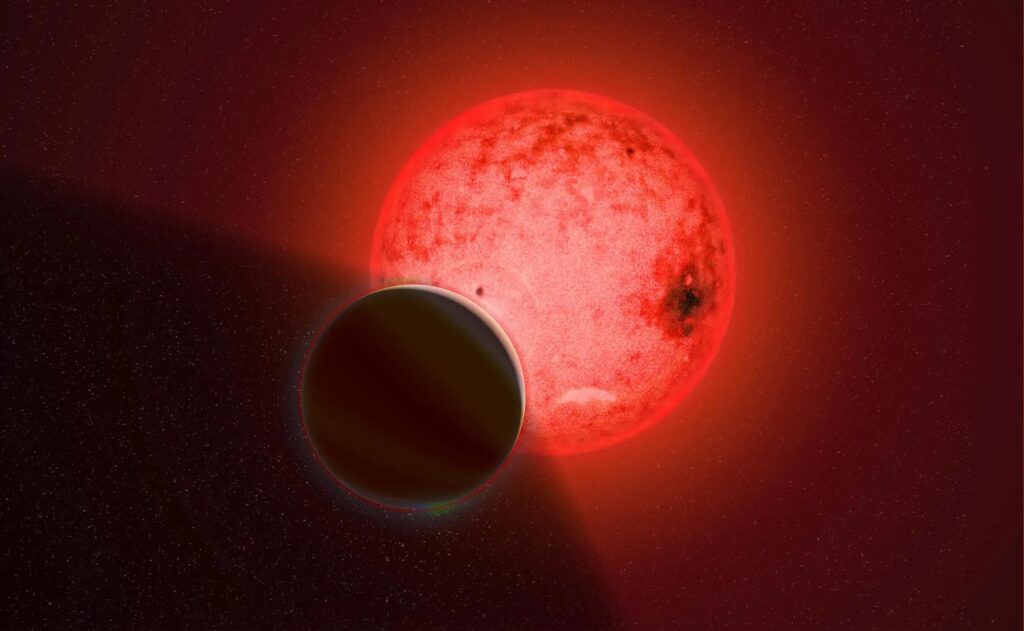 A gas giant near a red dwarf