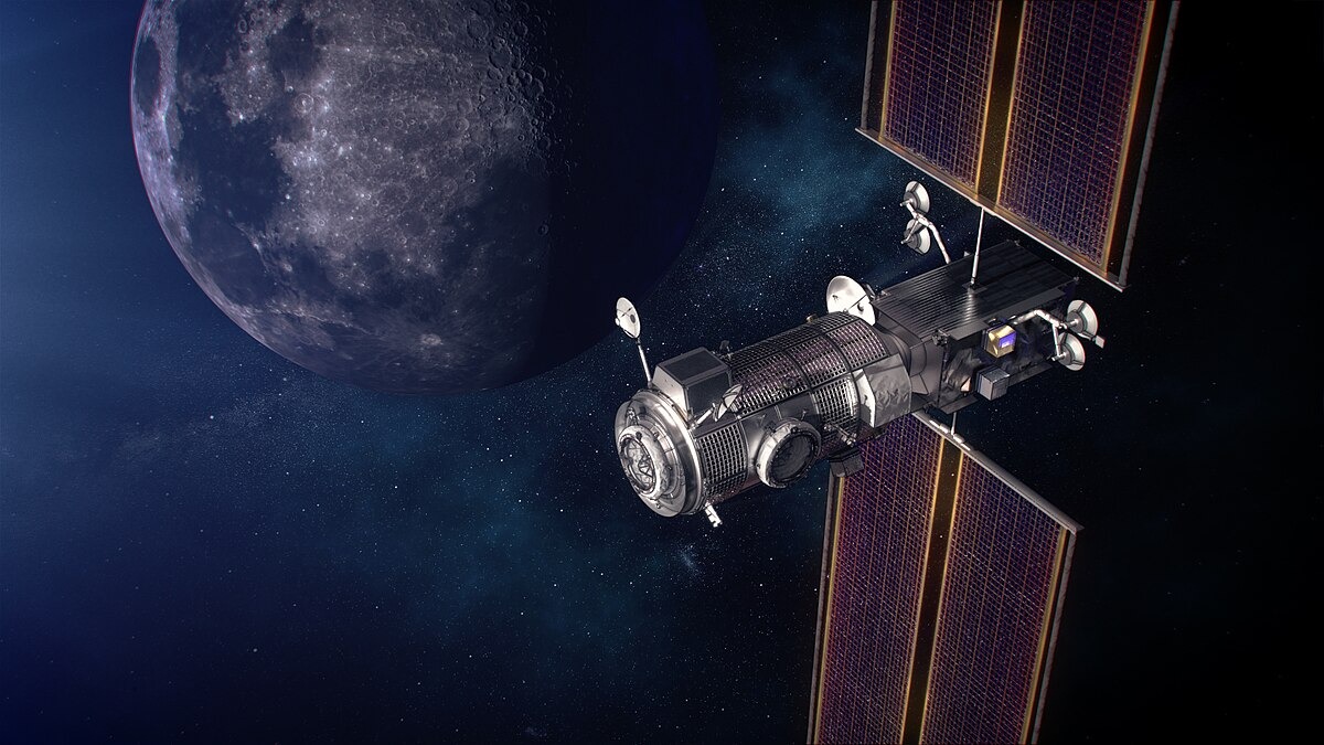 Иллюстрация космической станции Lunar Gateway вокруг Луны в 2024 году