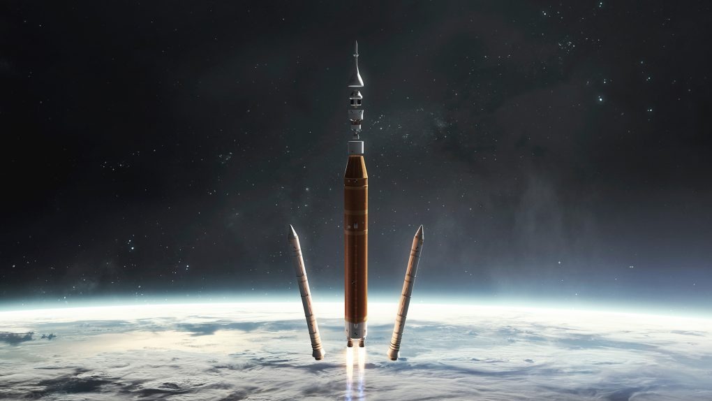Ілюстрація польоту ракети NASA SLS місії Artemis III