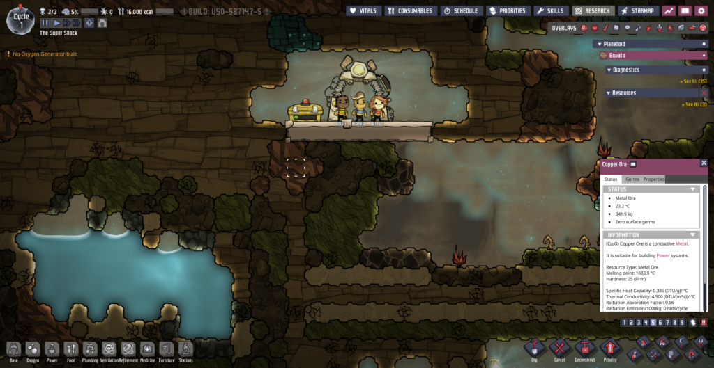 Типичное начало у Oxygen not included