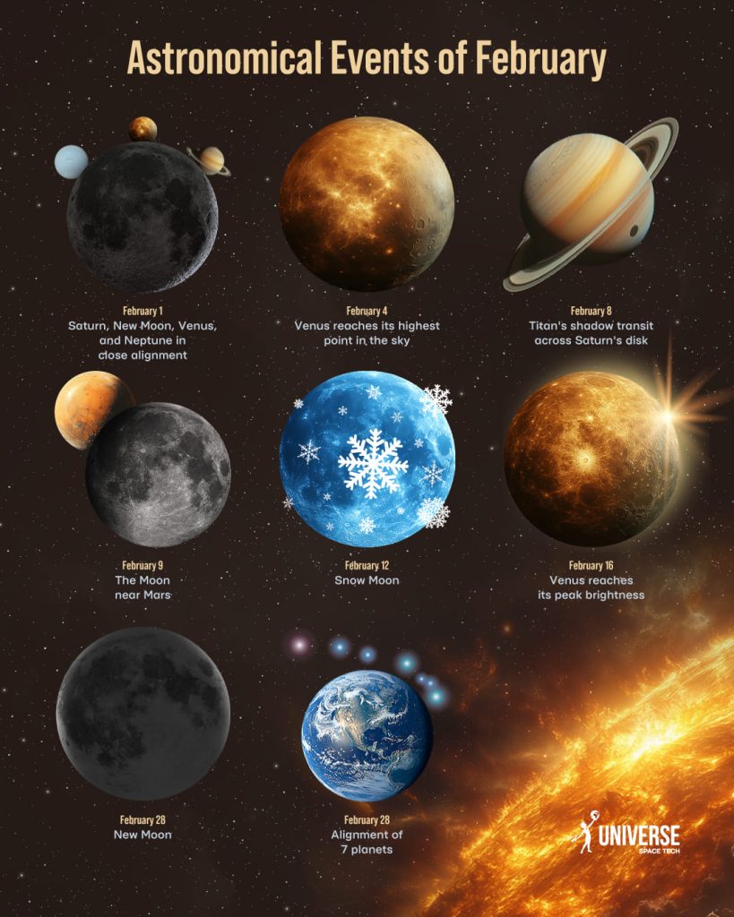 The alignment of 7 planets and the stunning radiance of Venus. TOP astronomical events in February