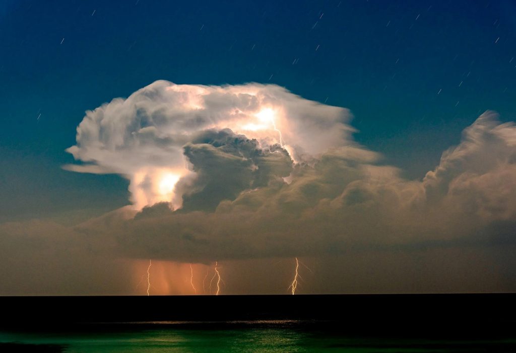 Сloudy Nights. Stormy Sky with Lightning