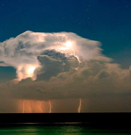 Сloudy Nights. Stormy Sky with Lightning