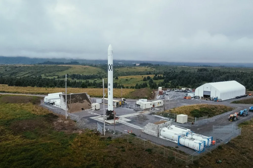 Rocket ABL Space System's RS1 rocket on the pad at the Pacific Spaceport Complex in Alaska on Aug. 13, 2022.