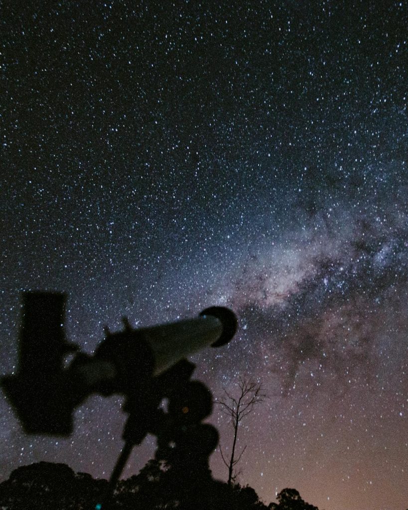 telescope types. Telescope Pointing at Milky Way Galaxy at Night