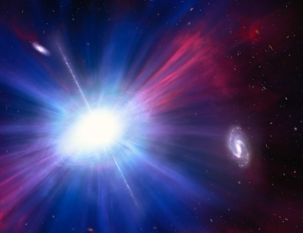 This is an artist’s concept of one of the brightest explosions ever seen in space. Called a Luminous Fast Blue Optical Transient (LFBOT).