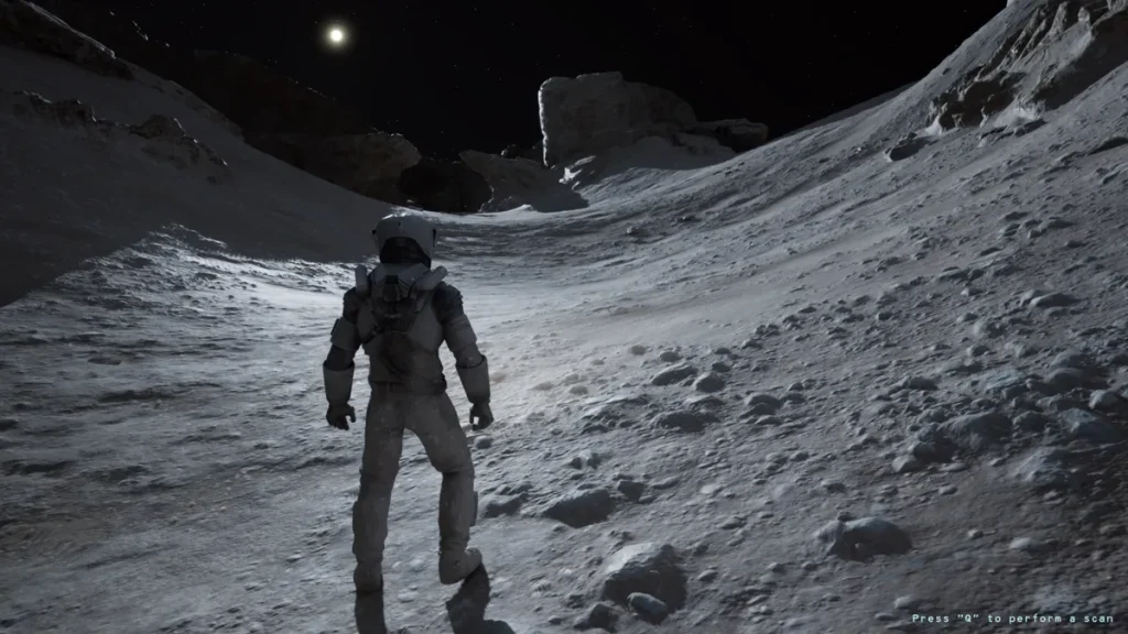 Астронавт досліджує поверхню Місяця у відеогрі Lunar Strike