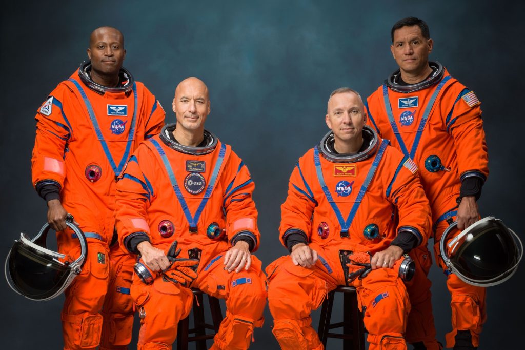 The Artemis III crew poses for an official portrait (from left: Andre Douglas, Luca Parmitano, Randy Bresnik, Frank Rubio). Credit: NASA/Bill Stafford