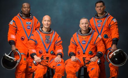 The Artemis III crew poses for an official portrait (from left: Andre Douglas, Luca Parmitano, Randy Bresnik, Frank Rubio). Credit: NASA/Bill Stafford