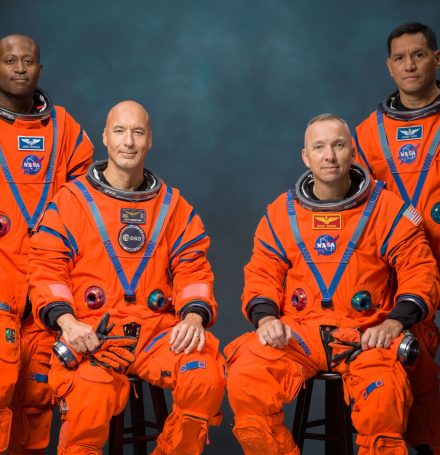 The Artemis III crew poses for an official portrait (from left: Andre Douglas, Luca Parmitano, Randy Bresnik, Frank Rubio). Credit: NASA/Bill Stafford