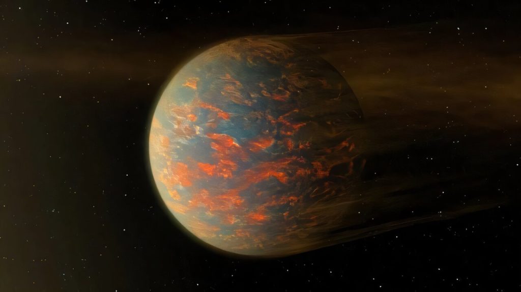 Художня ілюстрація екзопланети 55 Cancri e на тлі зорі