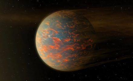 Художня ілюстрація екзопланети 55 Cancri e на тлі зорі