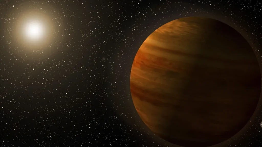 Ілюстрація екзопланети Gaia23bra b на тлі материнської зорі