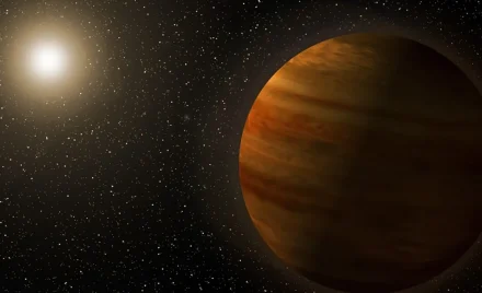 Ілюстрація екзопланети Gaia23bra b на тлі материнської зорі