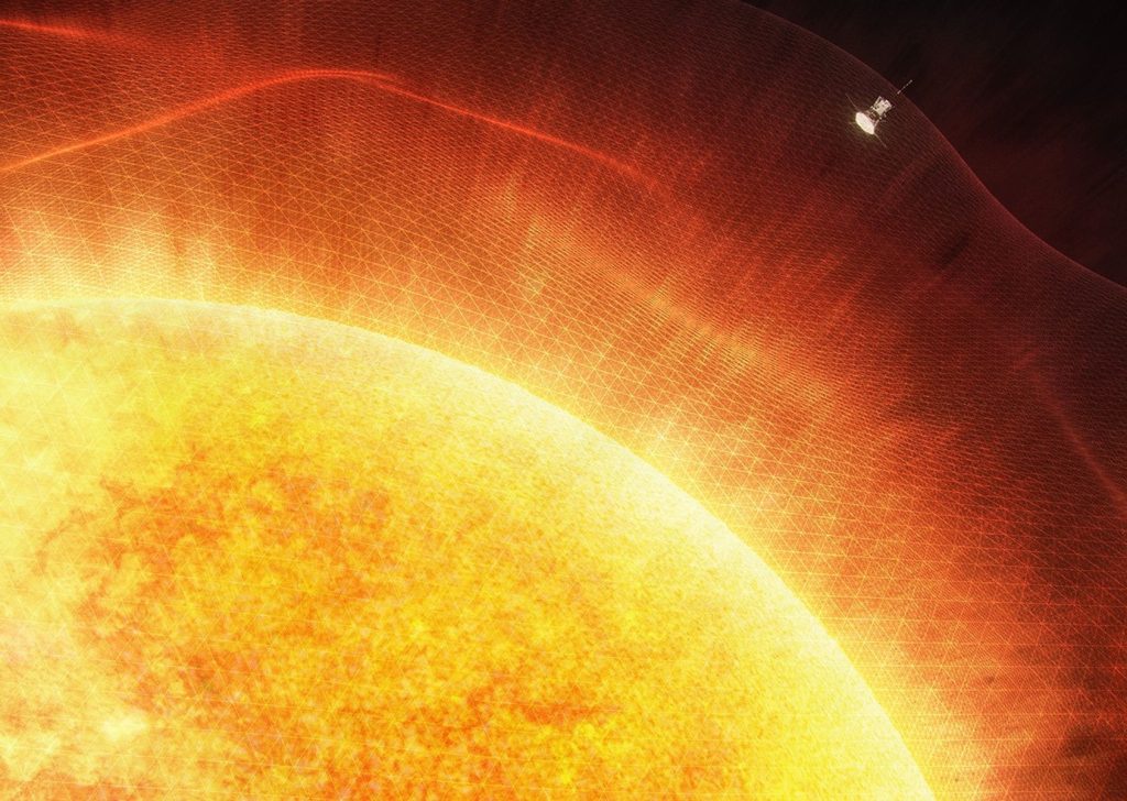 Художнє зображення апарата Parker Solar Probe біля розпеченої поверхні Сонця