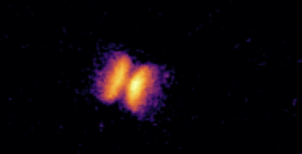 Знімок Hubble біполярного викиду гелієвої нової V445 Puppis із видимими згустками газу на краях потоку